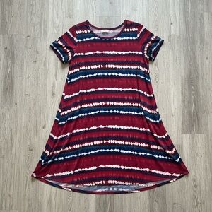 LuLaRoe Carly Dress 
Red White Blue Tie-Dye Striped | Size S